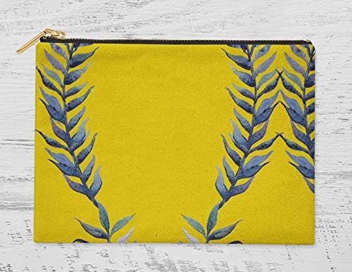 S4Sassy Yellow Laurel Leaves 3 Pc Printed Multipurpose Zipper Make Up Pouch Toiletry Bag Organizer-6 x 8 Inches - Image 4