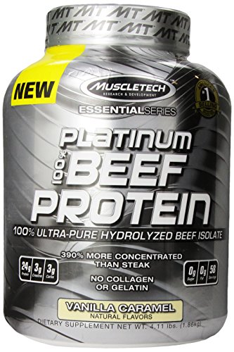 MuscleTech Platinum 100% Beef Protein, Ultra-Pure Hydrolyzed Beef Isolate, Vanilla Caramel, 4.11 lbs (1.86kg)