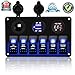 MKING 6 Gang 5 Pin ON/Off Toggle Rocker Switch Panel，for Boat, Marine, UTV, Truck, Car, 1 Years Warranty-Fuse Dual USB+Cigarette Lighter+Digital Voltmeter Display with12V-24V (Blue1)