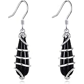 NIFUNAO Black Onyx Stone Drop Dangle Earrings Sterling Silver Earrings Jewelry Gifts for Women