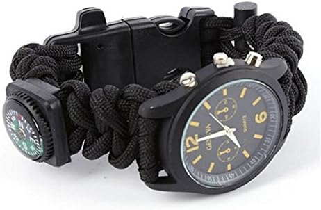 Advanced Camping Supplies - Men's Outdoor Emergency Paracord Survival Bracelet with Compass, Survival Watch, Safety Whistle, Fire Starter, Military Paracord, Water resistant, Black.