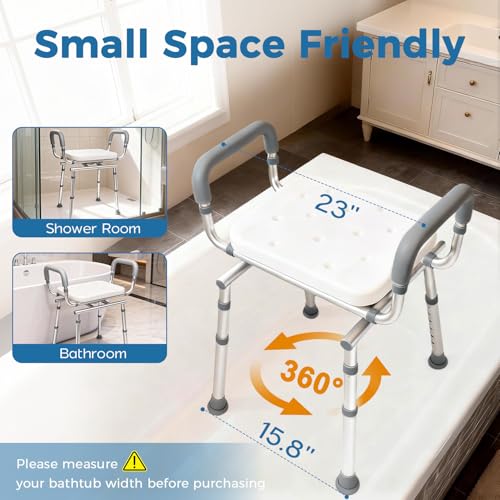 Swivel Shower Chair with Armrest and Backrest - Adjustable Height and Heavy Duty (250kg) - Safe Bath and Shower Stool for Elderly and Disabled People - For