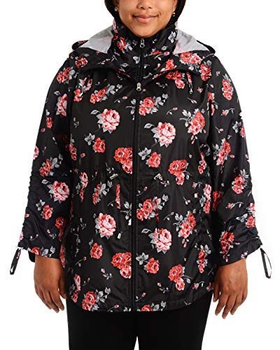 Details Women's Plus Size Packable Anorak Jacket, Black/Chianti Rose, 2X