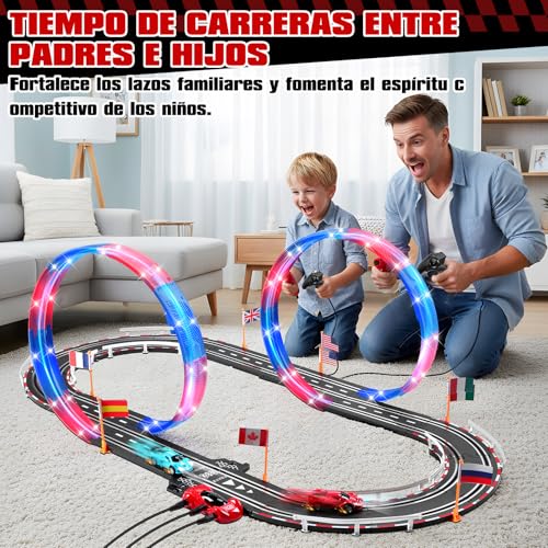 colmanda Electric Racing Track, Illuminated Car Track for Children 1:64 Track Cars -4 LED Cars, 360° Loop, Scart, Counter Turn, Circuit Car Children 3+ Years Toy Gifts (S)