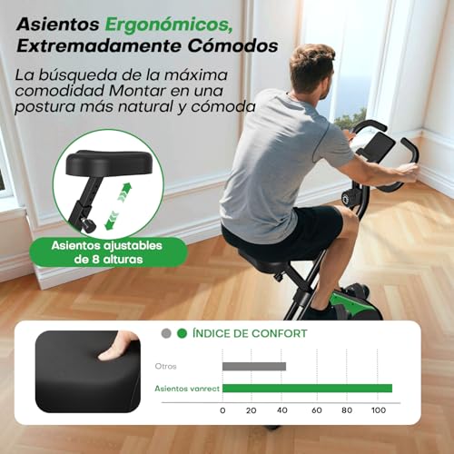 VANNECT Bicicleta Estatica Plegable con 16 Niveles de Resistencia, Monitor LCD y Medición de Pulso Manual, Soporte Plano, Ahorro de Espaci, Estática Silenciosa Magnética Bicicleta Estatica para Casa