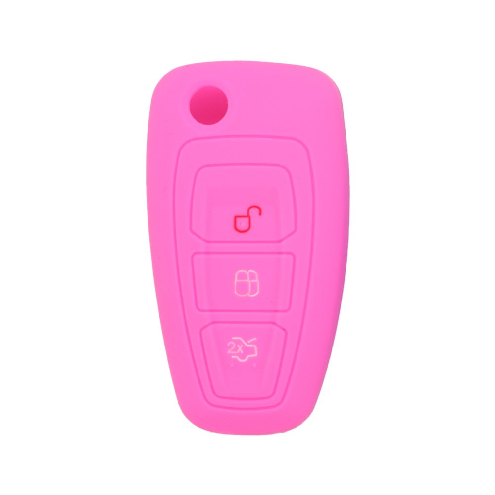 BROVACS Silicone Cover Protector Case Holder Skin Jacket Compatible with FORD Focus 3 Button Flip Remote Key Fob CV9704 Pink