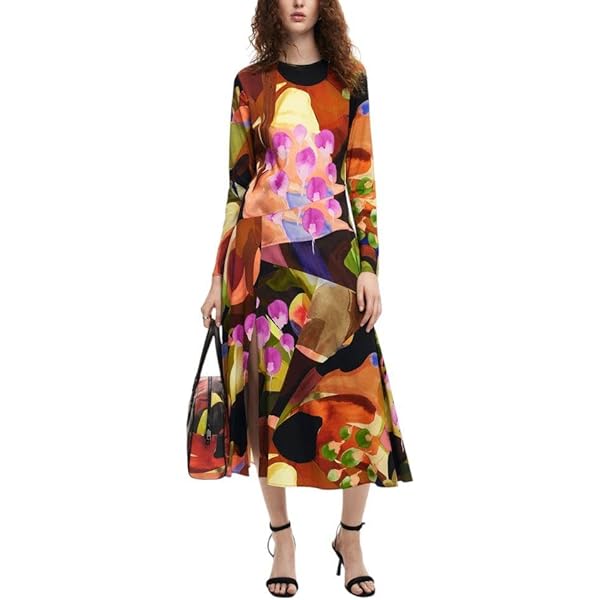 Desigual Women's Midi Dress with High Neck Brown at Amazon Women's Clothing store Desigual Women's Midi Dress with High Neck Brown at Amazon Women's Clothing store