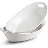 YHOSSEUN Large Serving Bowl with Handles Set Oval Serving Platter 1.5 Quarts Set of 2 White