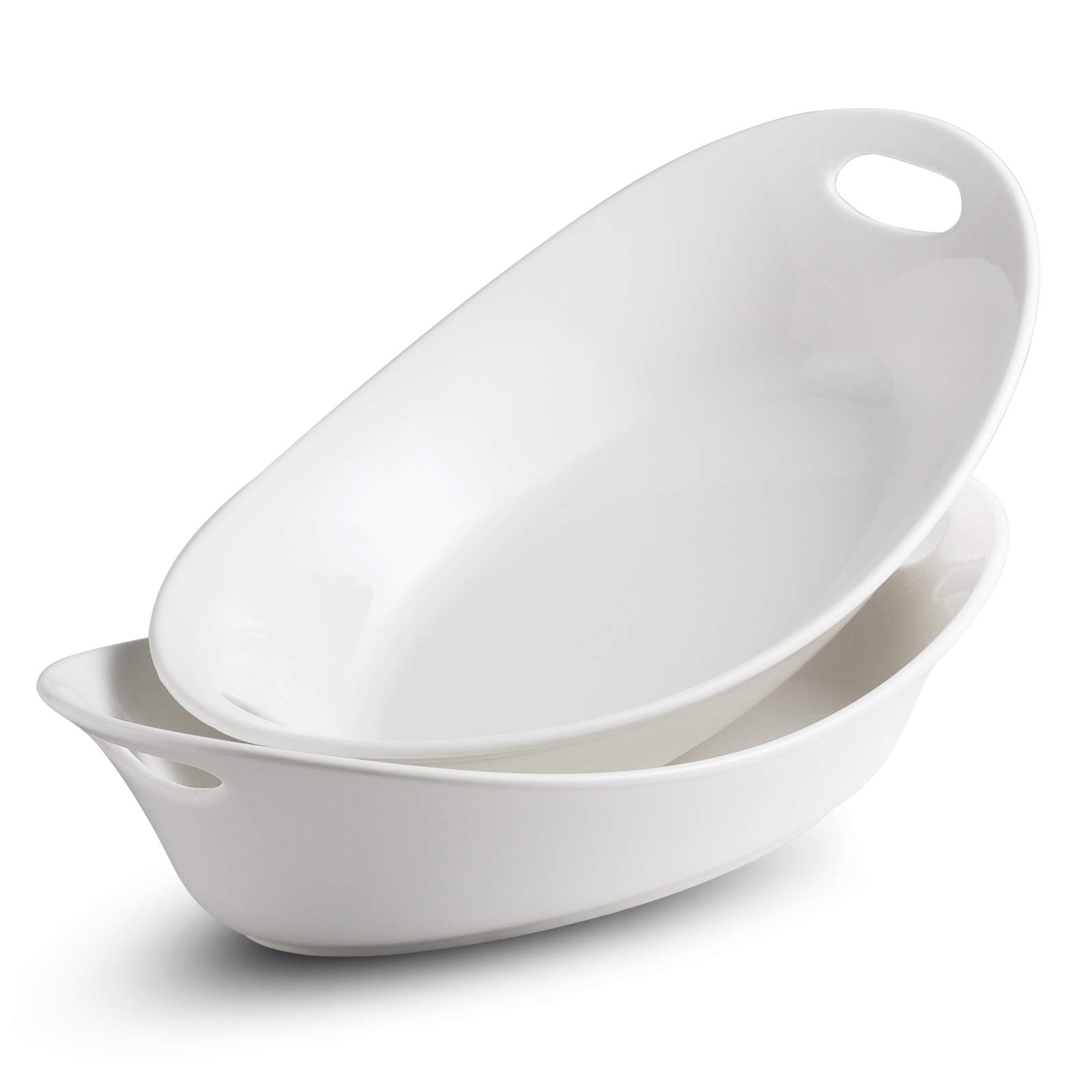 Photo 1 of YHOSSEUN Large Serving Bowl with Handles, 1.5 Quarts Oval Serving Platter for Turkey, Thanksgiving Serving Dishes for Entertaining, Ceramic Salad Bowls Set of 2 White