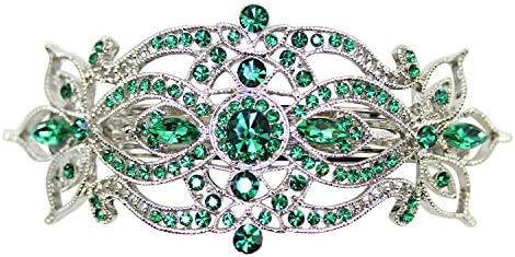 Gorgeous Green Rhinestone Crystal Big Floral Hair Barrette - Emerald
