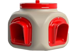 OVEREZ CHICKEN COOP OverEZ Compact Chicken Feeder - Holds 25 Pounds of Feed - Inside or Outside Hen Coop - Large Gravity Fed Automatic Poultry Food Dispenser - No Waste Rainproof Design
