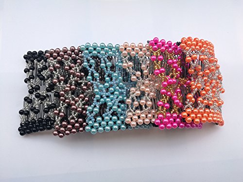 Lovef Crystal Bow Elastic Double Combs with Plastic Flowers Hair Clips, Hair Holder/ Ez Comb 4pcs