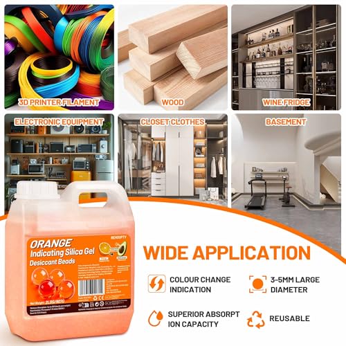 Perles Déshydratantes de Silice Orange 907G, Perles Gel Silice Indicatorices Réutilisables, Perles Déshydratantes de 3-5mm pour Filament 3D & Appareils Électroniques (10 Sacs Organza Inclus)