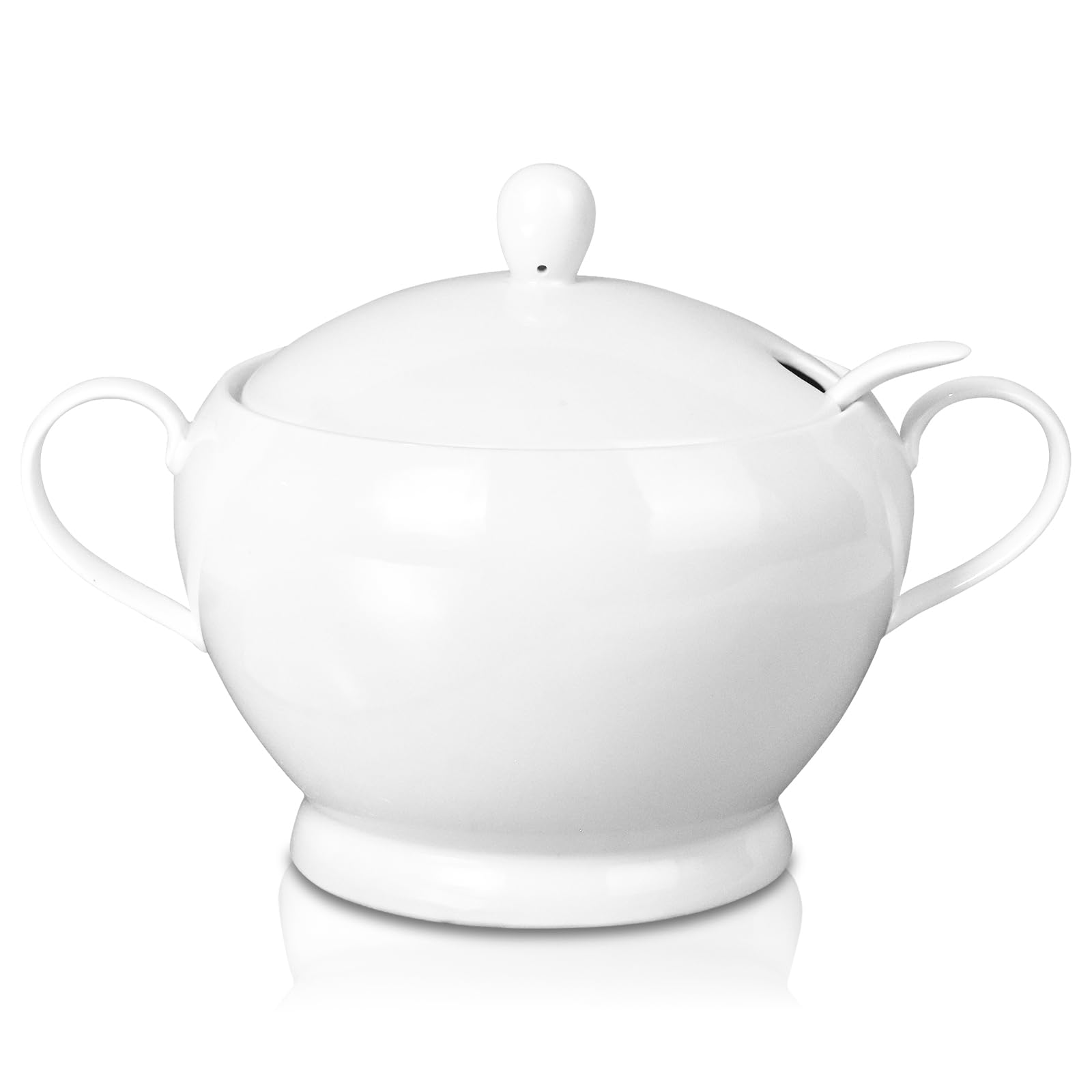 Photo 1 of BOLIWANAY Ceramic Soup Tureen with Lid and Ladle 2.9L Porcelain Large Capacity Serving Tureen Soup with Handles for Restaurant Home Kitchen Decoration, Microwave and Dishwasher Safe, White
