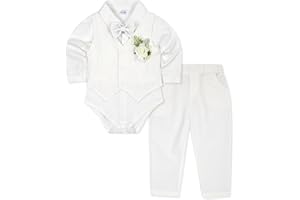 HOZIY Baby Boy Suits Infant Gentleman Outfit Collared Shirt+Vest+Tie+Corsage+Pants 5Pcs Baptism Wedding Sets for 0-24 Months