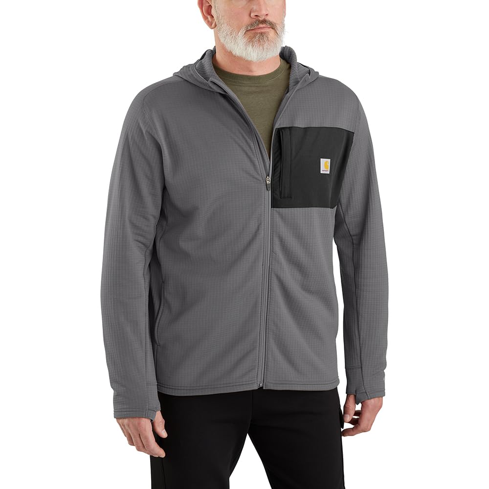 Carhartt Men’s Force Relaxed Fit Full-Zip Long-Sleeve Hooded T-Shirt, Steel, Large