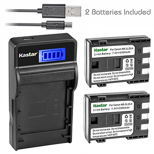 Kastar Battery (X2) & SLIM LCD Charger for Canon NB-2L, NB-2LH, NB2L, NB2LH and G9, Rebel XTi, G7, Rebel XT, HV-20, ZR-850, S30, HV-40, S330, S50, HV-10, ZR100, ZR-830, ZR-700 Digital Cameras