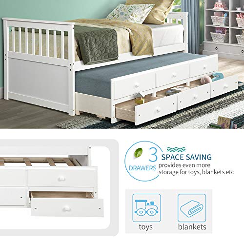 Merax Daybed Captain's Bed Twin Daybed with Trundle Bed and 3 Storage