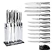 Kitchen Knife Block Set | 13 Piece Utility Knife Set | 1 Knife Sharpener as Bonus | Stainless Steel Knives Set with Block | Firm and Stylized Acrylic Stand | By Basic Item