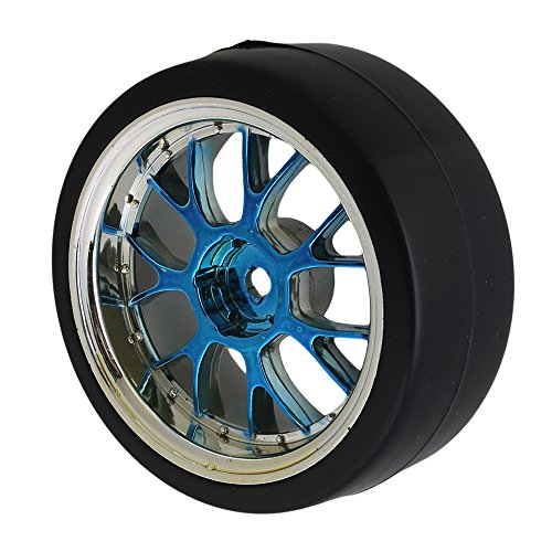 BQLZR Blue Plastic Y Shape Hub Wheel Rim with Smooth Tires for RC 1:10 On-road Racing Car & Drift Car Pack Of 4