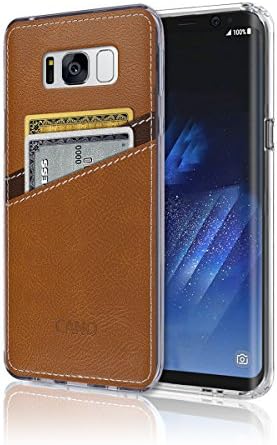 S8 Case [Leather Back Cover] [Wallet Case] [2 Card Holder] S8 Soft Slim Fit Hybrid Polyurethane TPU Flexible Bumper Slot Lightweight Shock Absorbing Protection For Samsung Galaxy S 8 (Brown)