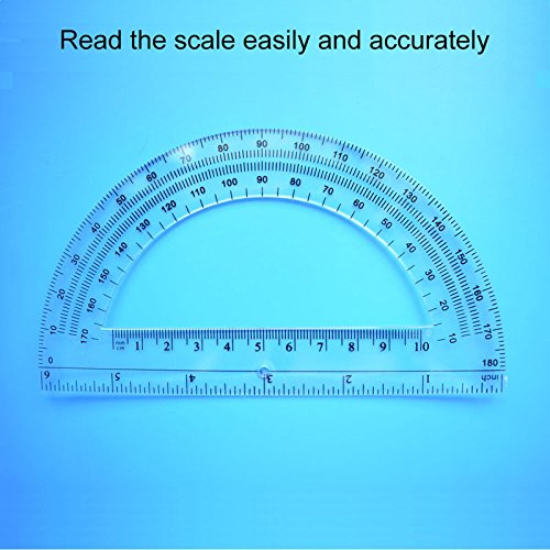 Leline's Plastic Protractor 180 Degree, 2pcs Student Math Protractors 4-inch and 6-inch Long, Clear