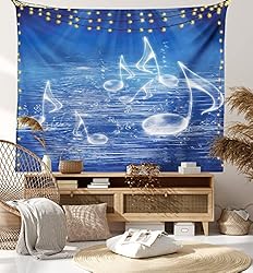 Ambesonne Music Tapestry, Water Musical Notes