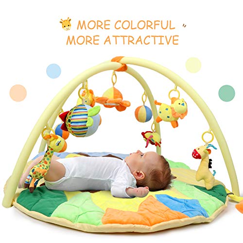 Bammax Activity Gym Baby Kids Play Mat Soft Non-Toxic Newborn Carpet with 9 Hanging Cartoon Educational Toys