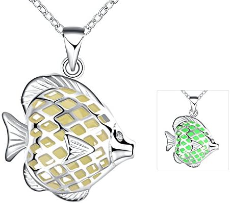Creative Hollow Fish Shape Halloween Theme Silver Plated Luminous Pendant Necklace