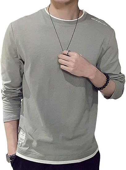 Amazon Tシャツ メンズ 半袖 無地 重ね着風 丸襟 カジュアル 大きい サイズ ゆったり ファッション カットソー オシャレ メンズ Tシャツ 快適 柔らかい 春 夏 秋 五分袖 3カラー トップス Oukey グリーン2 3xl Tシャツ カットソー 通販