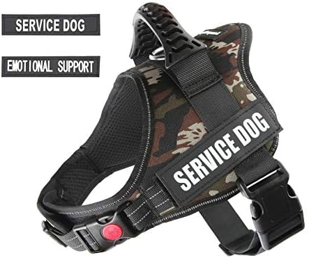 PawShoppie Real Reflective Service Dog Vest Harness 2 Free Removable Service Dog 2 “Emotional Support’’ Patches, Woven Polyester & Nylon, Comfy Soft Padding (L(Girth:28-36''), Green Camo)