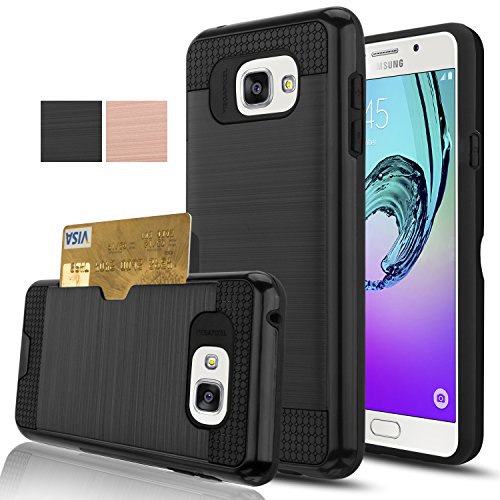 Galaxy A7 (2016)/A710F Case,AnoKe [Credit Card Slots Holder][Not Wallet] Hard Silicone Rubber Hybrid Armor Shockproof Protective Holster Cover Case For Samsung Galaxy A7 /A710 KLS Black