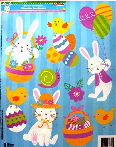Easter Spring Decorative Window Clings Reusable Stickers Decor Easter Decorations (Bunny with Balloons Spring Hat Chick on Eggs)