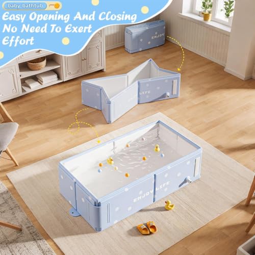 Foldable Kids Bathtub with Non-Slip Base, حوض استحمام للرضع,Portable Baby Bathtub, Portable,Travel & Shower Ready, Easy to Clean, Sturdy & Thick, Space-Saving, for Kids & Small Bathroom(Blue)