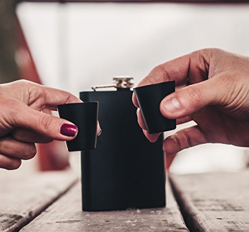 Hip Flask Funnel Shots Set Stainless Steel 8 oz. Matte Black and Premium Gift Box + E-BOOK INCLUDED
