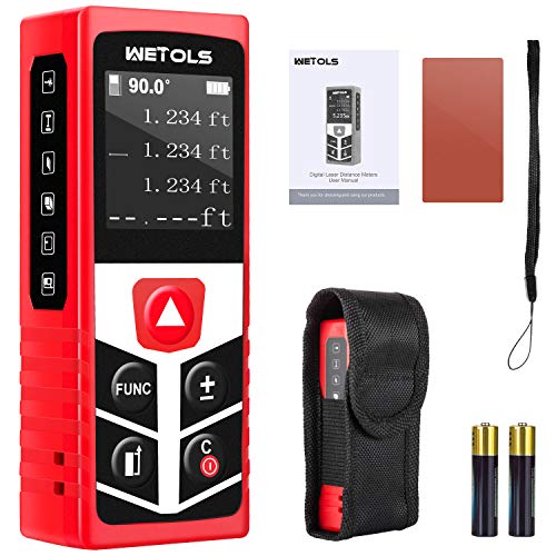 WETOLS Laser Distance Meters, 196ft M/In/Ft Laser Measure with Electronic Angle Sensor and Mute Function, Backlit LCD, for Pythagorean, Distance, Area and Volume Measuring, WE-182 - Thumbnail 6