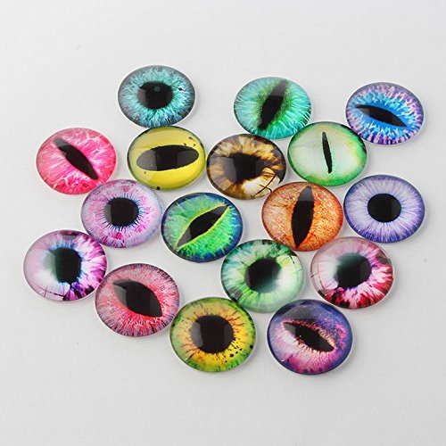 Beadthoven 10pcs 20mm Mixed Style Dragon Eye Half Round Printed Glass Cabochons, Jewelry Finding Cameo Pendant Settings,20x6mm, Mixed Color