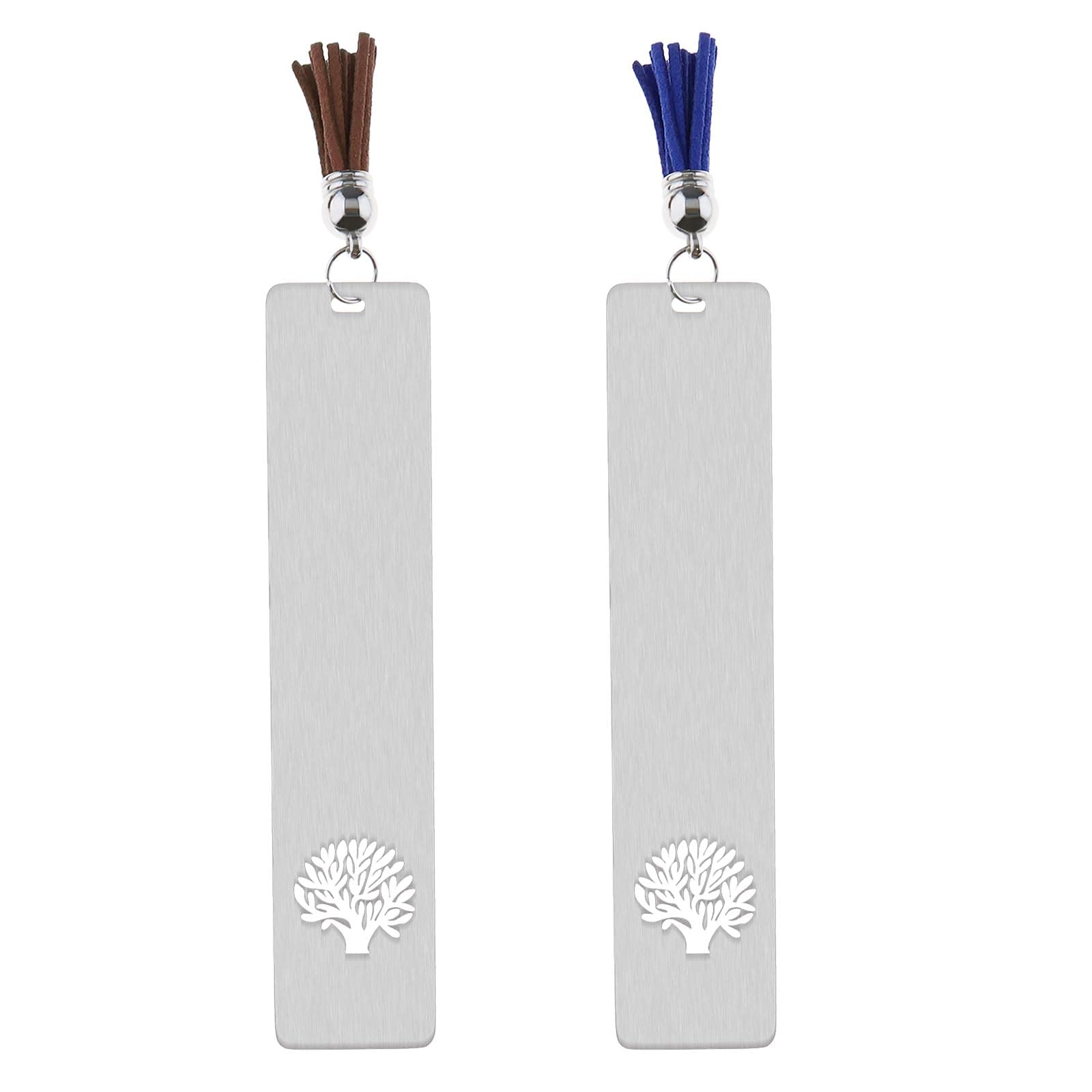 The Lord of the Tools 2Pcs Metal Bookmark Tree of Life Pattern Bookmark with Blue Brown Tassel Stainless Steel Decorative Bookmarks for Teachers Students Men Women Silver