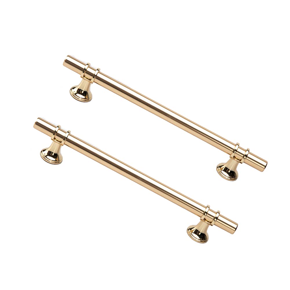 Dreneco 2 Pack Cupboard Handles Zinc Alloy Kitchen T Bar Handle Drawer Wardrobe Cabinet Furniture Door Pulls Knobs (160mm Hole centres, Gold)
