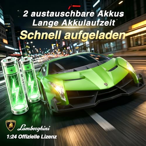 Lamborghini Remote Controlled Car from 6-12 Years, 1:24 RC Drift Car with 2 Rechargeable Batteries and 2 Sets of Interchangeable Tyres 25 km/h, Toy Gifts for Boys from 6 7 8 9 10 11 12 Years