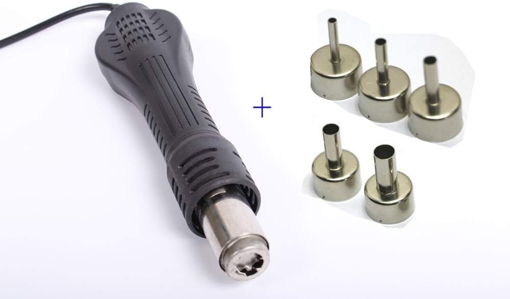 Heat Gun Hot Air Gun Desoldering Soldering Handle For 858D 8586 8858 852 878 952 853 Rework Solder Repair Station 5pcs Nozzles (110V)