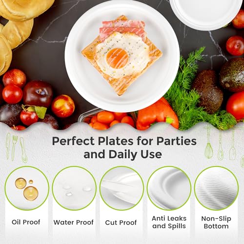 XH.Easy Go 10 Inch Paper Plates 100% Compostable Plates Heavy-Duty Disposable Plates Bulk [125 Pack], Made of Natural Sugarcane Fibers, Eco-Friendly Biodegradable 10" White Dinner Plates