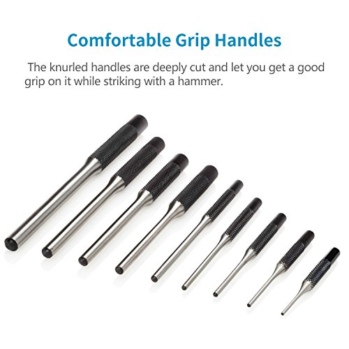 Twod Roll Pin Punch Set with Storage Pouch, 9 Piece Steel Removal Tool