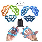 KINGSOO Hand Grip Strengthener, Finger Stretcher,6 Pack Hand Bands Resistance with Free Bag,New Material Grip Strength Trainer for Arthritis Carpal Tunnel Exercise Guitar and Rock Climbing