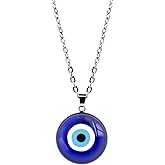 DALUNDREAMLI Blue Evil Eye Necklace - Handmade Stainless Steel Pendant with 20 inch Chain - Personalized Jewelry Gift for Women and Men