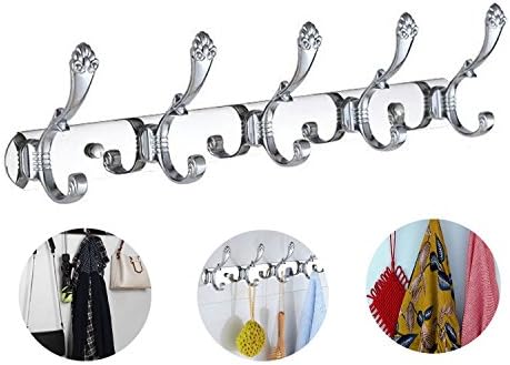 Home Swaver Wall Mounted Coat Rack with 5 Heavy Duty Hanger Hooks Stainless steel Metal Coat Robe Hat Clothes Hanger Hooks for Home Organization Bathroom Kitchen Office