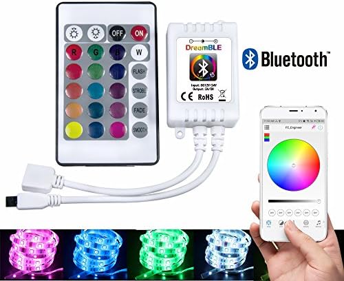FEICAN Bluetooth Controller, IR 24 Keys Remote Controller Control Box for RGB Led Light Strip, Wireless Portable Bluetooth LED Light Controller Music Control DC12-24V for Smartphone, IOS, Android