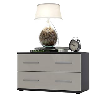 Vladon Bedroom Bedside Cabinet Kioto Carcass In Black Matt Front