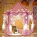 Intime Kids Play Tent Pink Hexagon Princess Castle Playhouse for Girls Children Play Tent with LED Lights Indoor and Outdoor