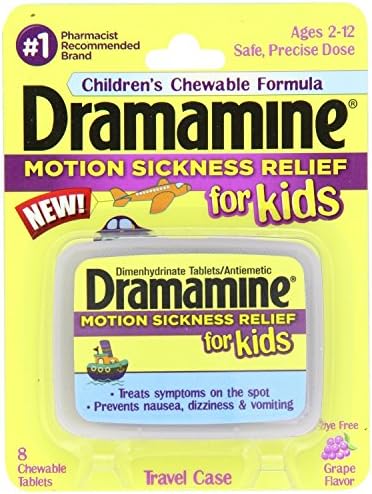 Dramamine Motion Sickness Relief for Kids, Grape Flavor,8 Count per Pack (7 Pack)